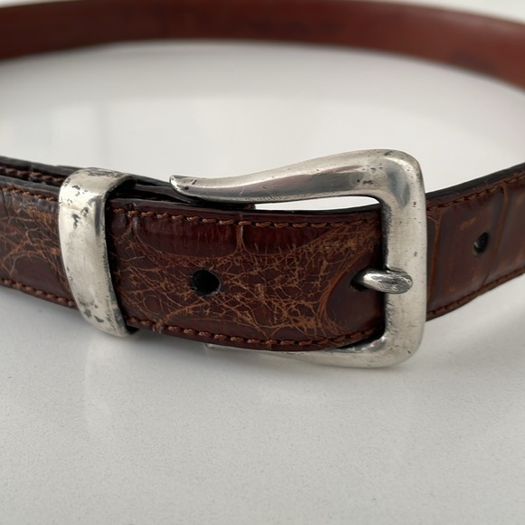Ralph Lauren Sterling Silver Buckle & Brown Genuine Alligator Belt. - Picture 2 of 16